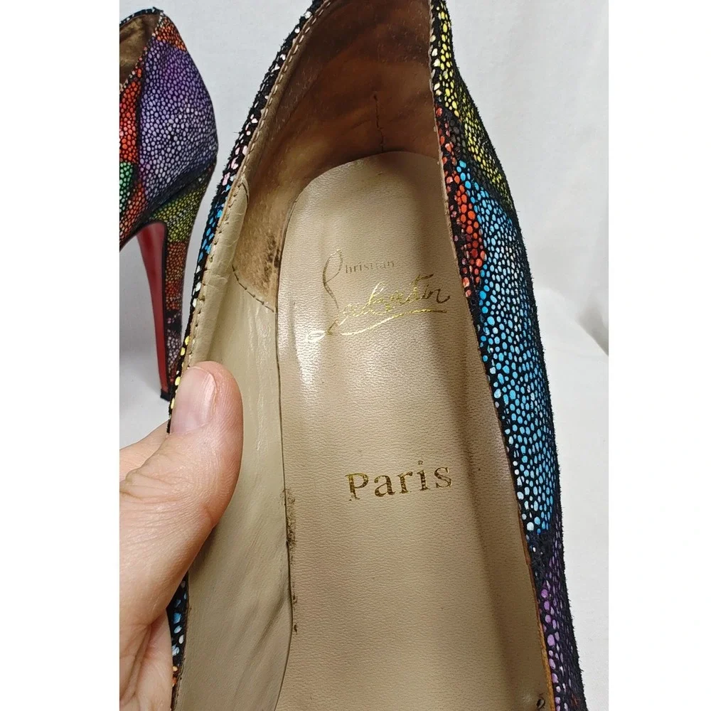 Christian Louboutin Daffodile Pumps 40 Pebble Texture Platform Leather Heels Red